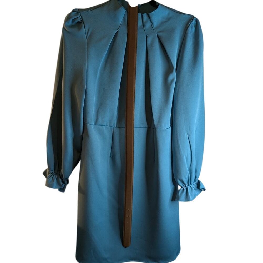Shein 6 blue long sleeve w/belt polyester woman's dress b-36 w-30 L-37.